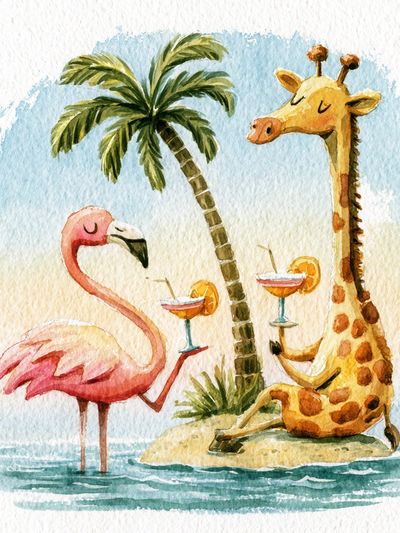 Tropical Flamingo and Giraffe Poster. poster