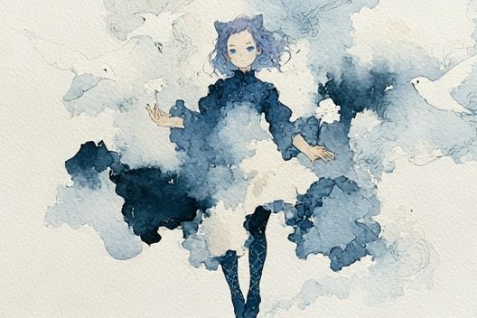 Blue Watercolor Figure Print. poster detail