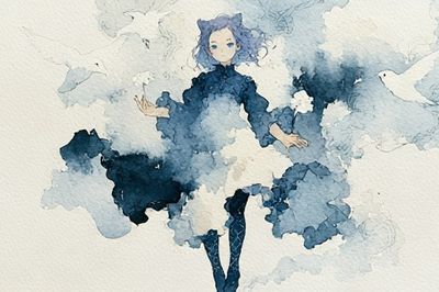Blue Watercolor Figure Print. poster