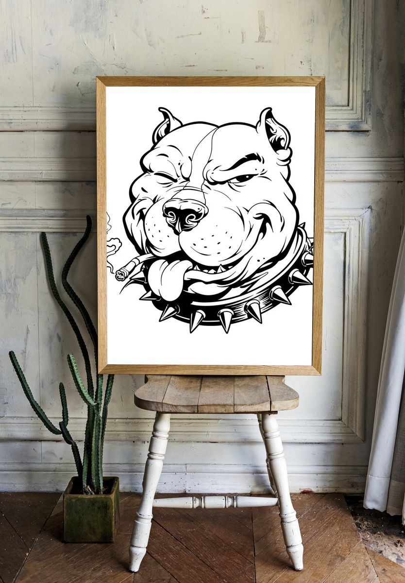 Bulldog Tattoo Line Art Poster. — room view 1