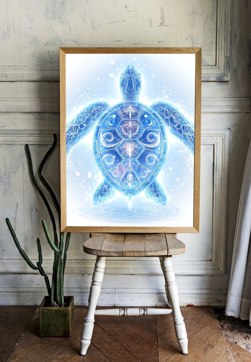 Celestial Sea Turtle Illustration Poster. — room view 1