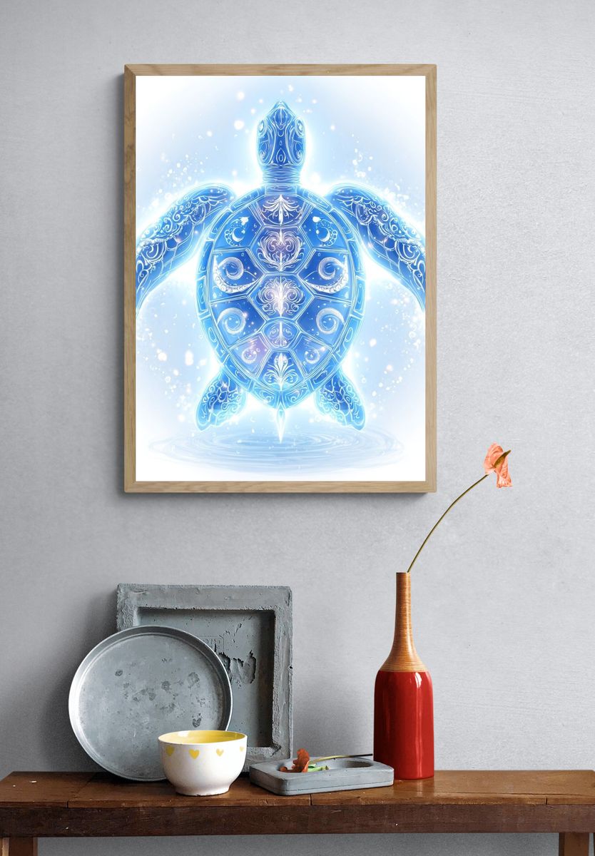Celestial Sea Turtle Illustration Poster. — room view 3