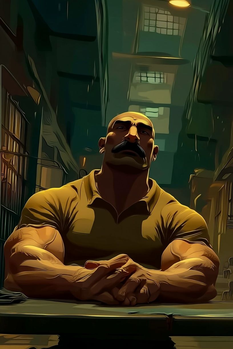 Muscular Man in Cell Block Illustration Poster. poster — illustration art