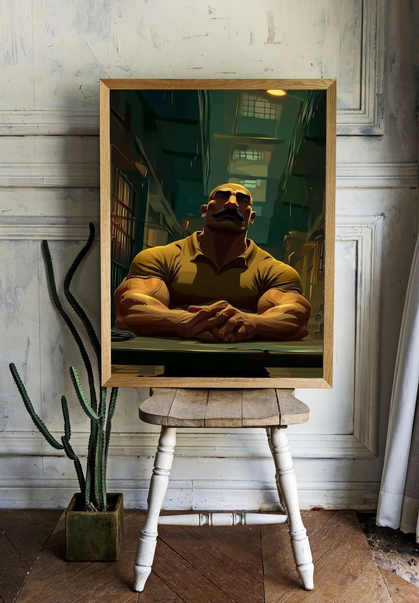 Muscular Man in Cell Block Illustration Poster. room preview
