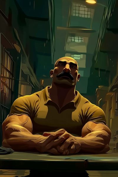 Muscular Man in Cell Block Illustration Poster. poster print