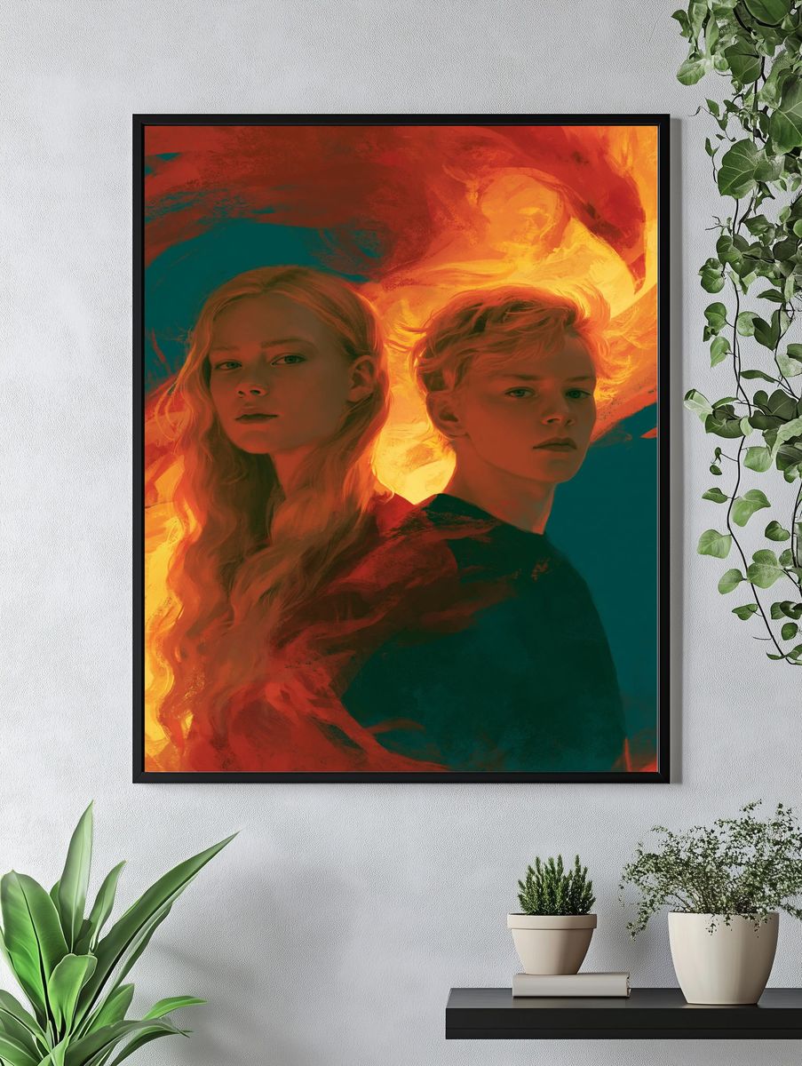 Dual Portrait Flame Illustration Poster. — room view 4