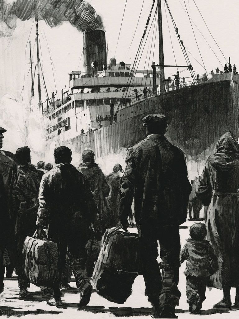 Immigrant Ship Arrival Illustration Poster. poster detail