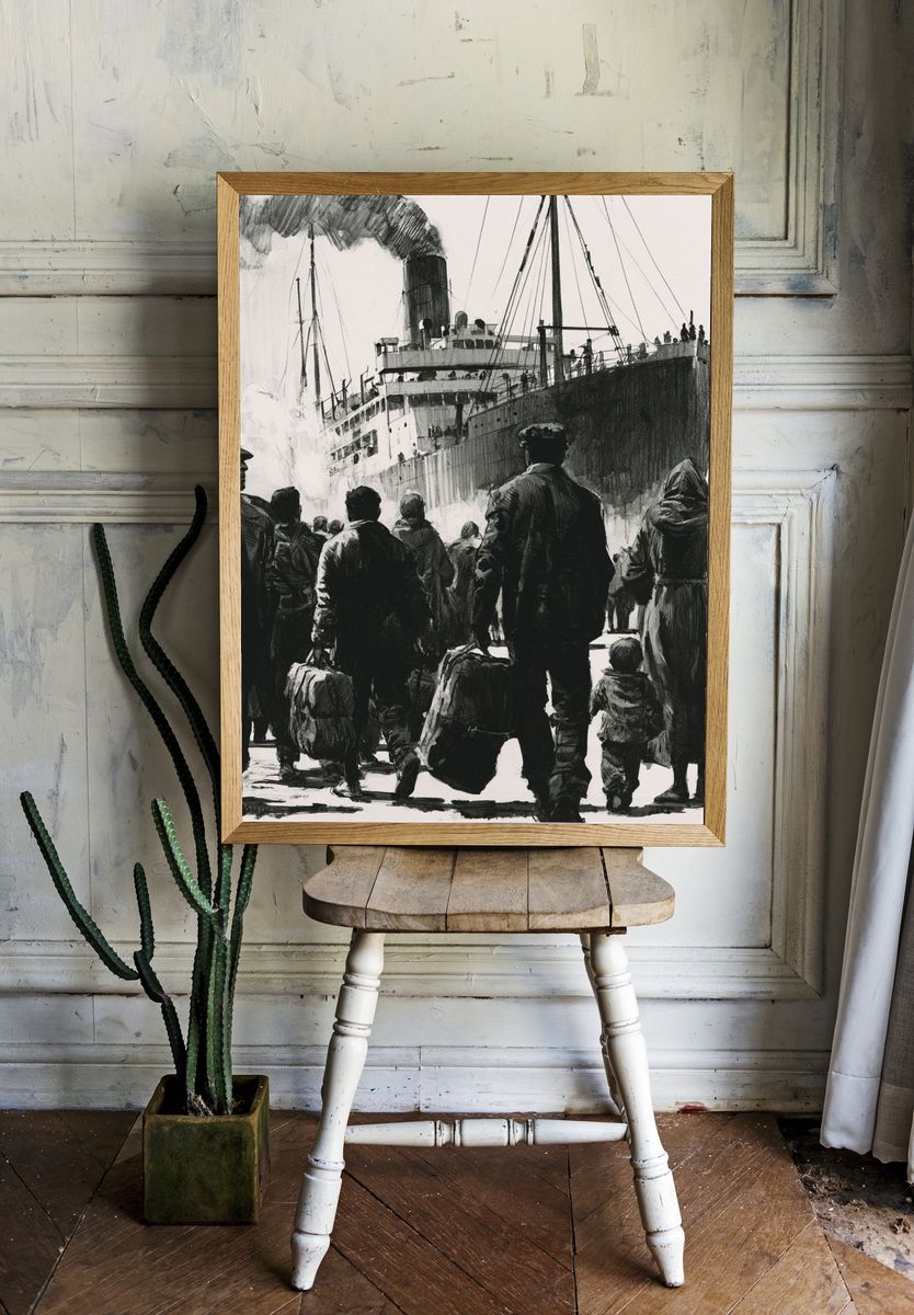 Immigrant Ship Arrival Illustration Poster. — room view 1