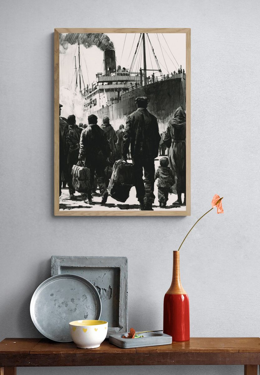 Immigrant Ship Arrival Illustration Poster. — room view 3