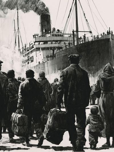 Immigrant Ship Arrival Illustration Poster. poster