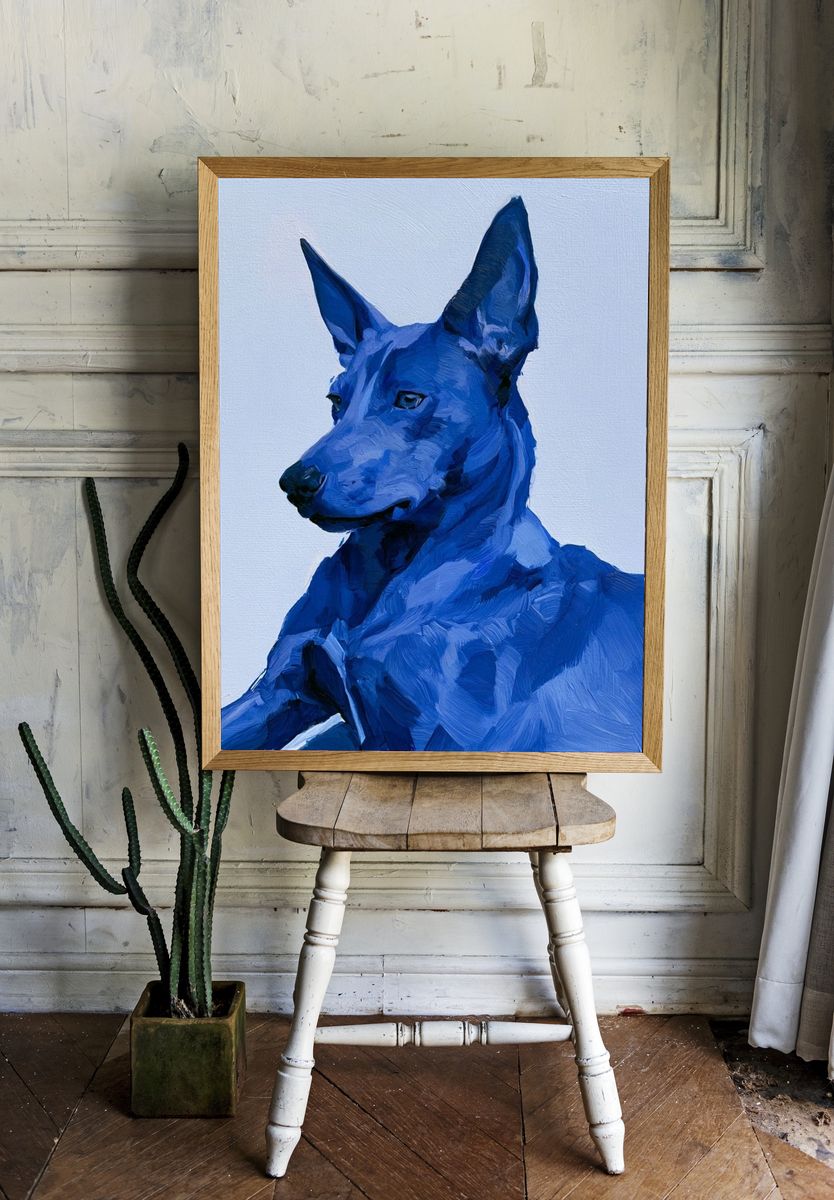 Blue Dog Portrait Illustration Poster. room preview