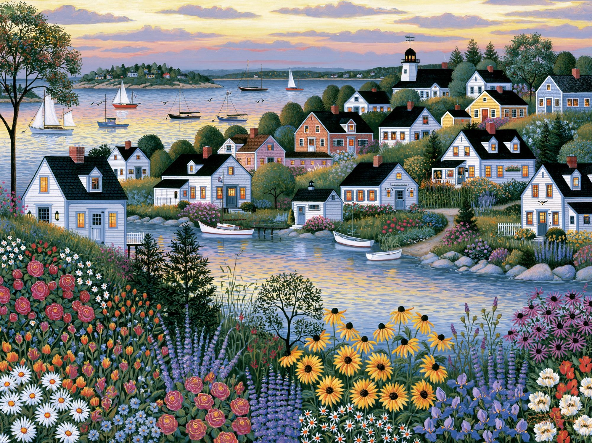 Coastal Village Garden Print. poster detail