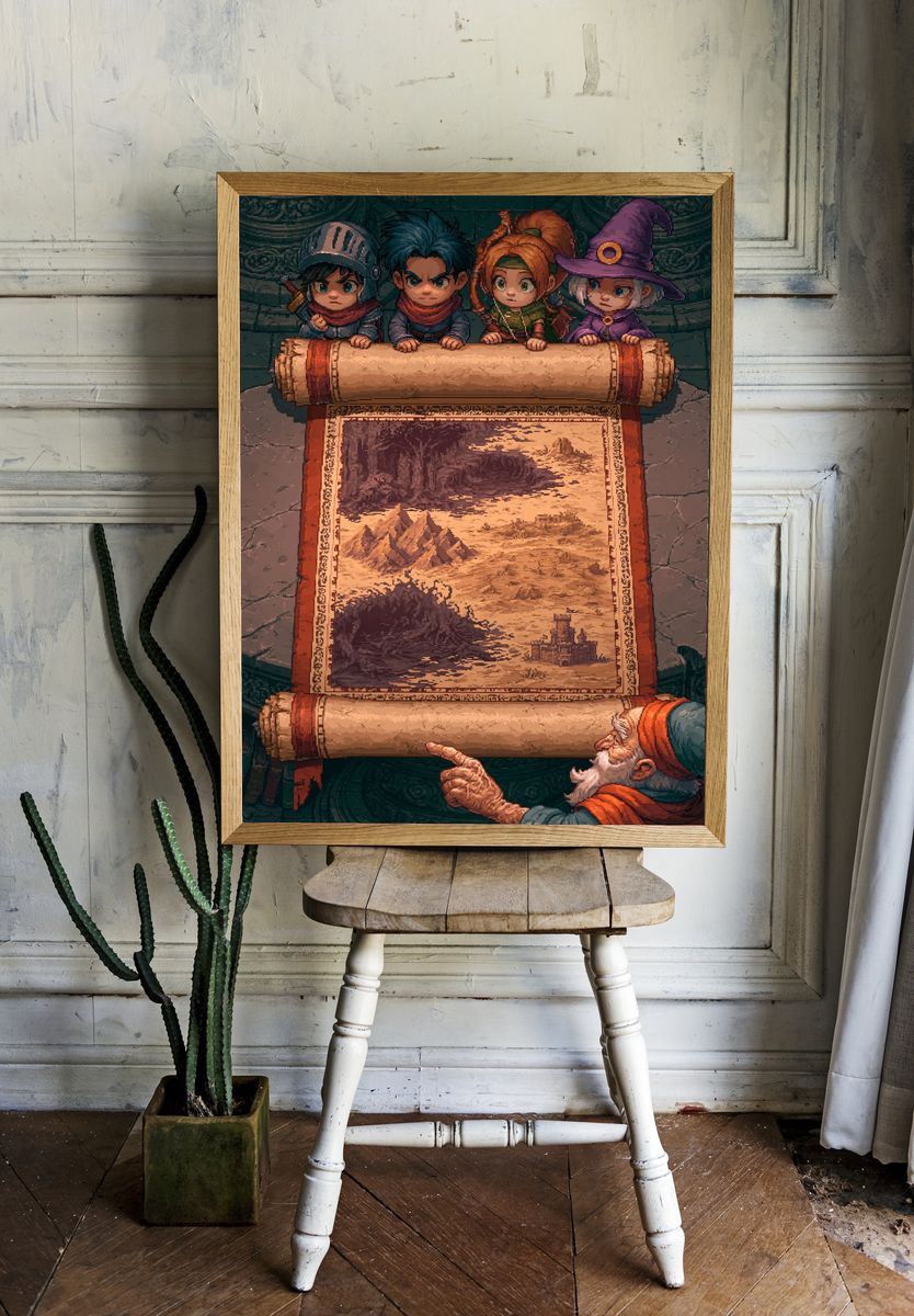 Fantasy Map Quest Illustration Poster. — room view 1