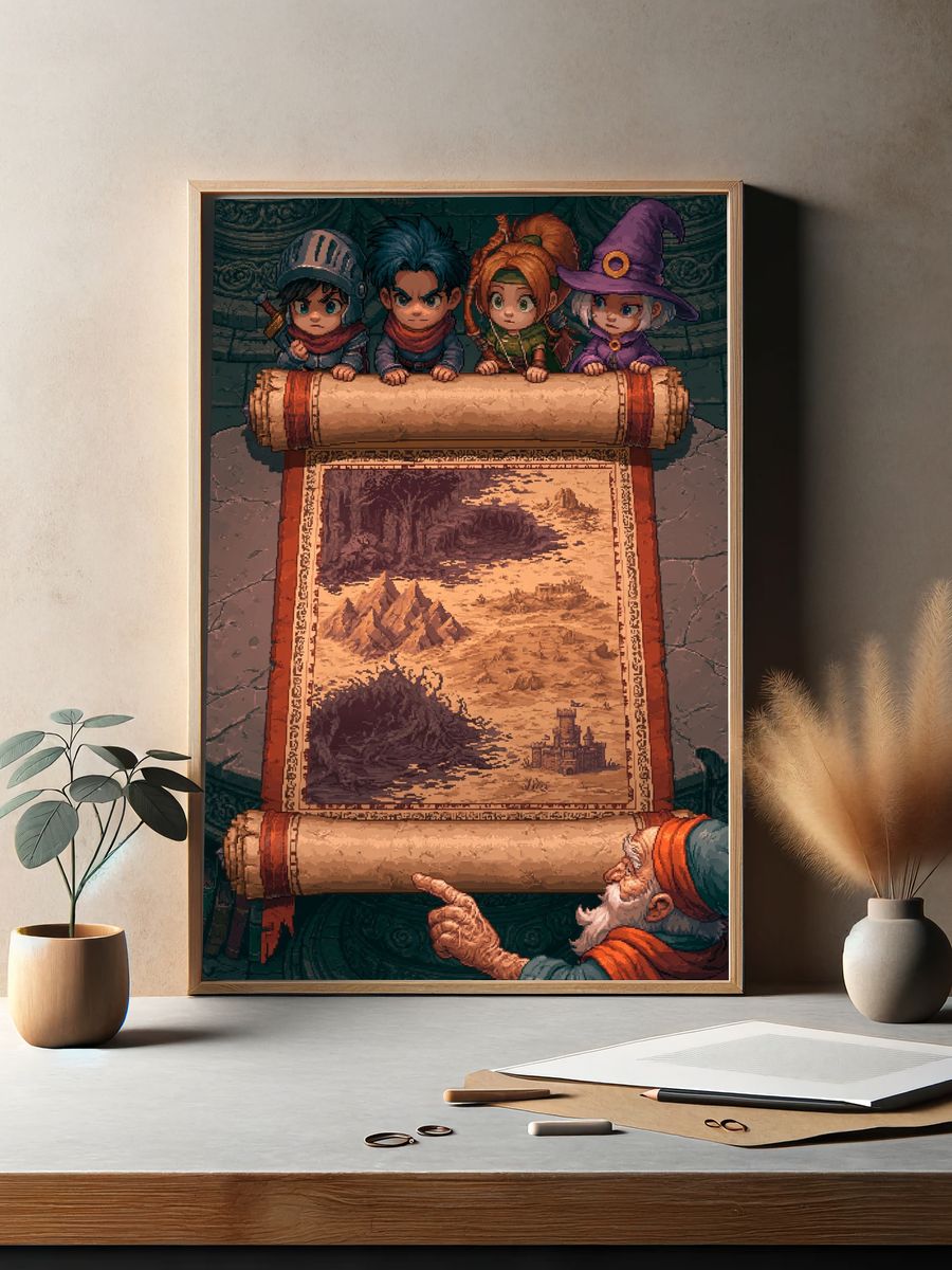 Fantasy Map Quest Illustration Poster. — room view 2
