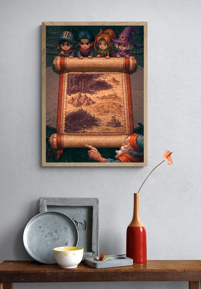 Fantasy Map Quest Illustration Poster. — room view 3