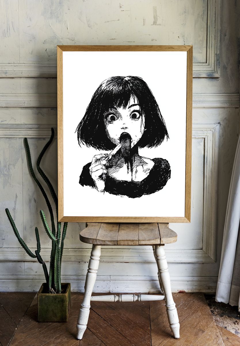 Girl with Lollipop Ink Print. — room view 1
