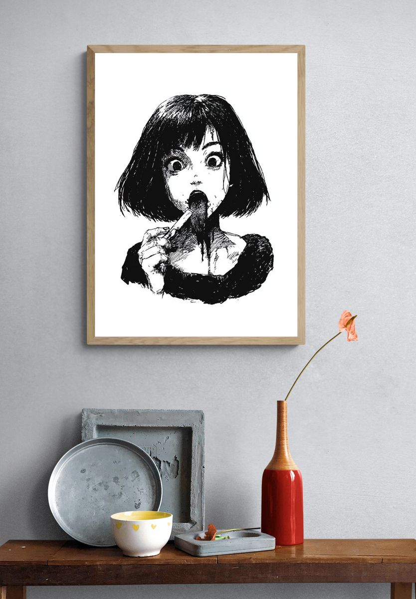 Girl with Lollipop Ink Print. — room view 3