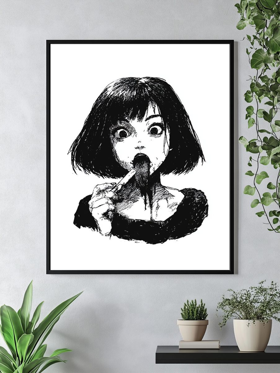 Girl with Lollipop Ink Print. — room view 4