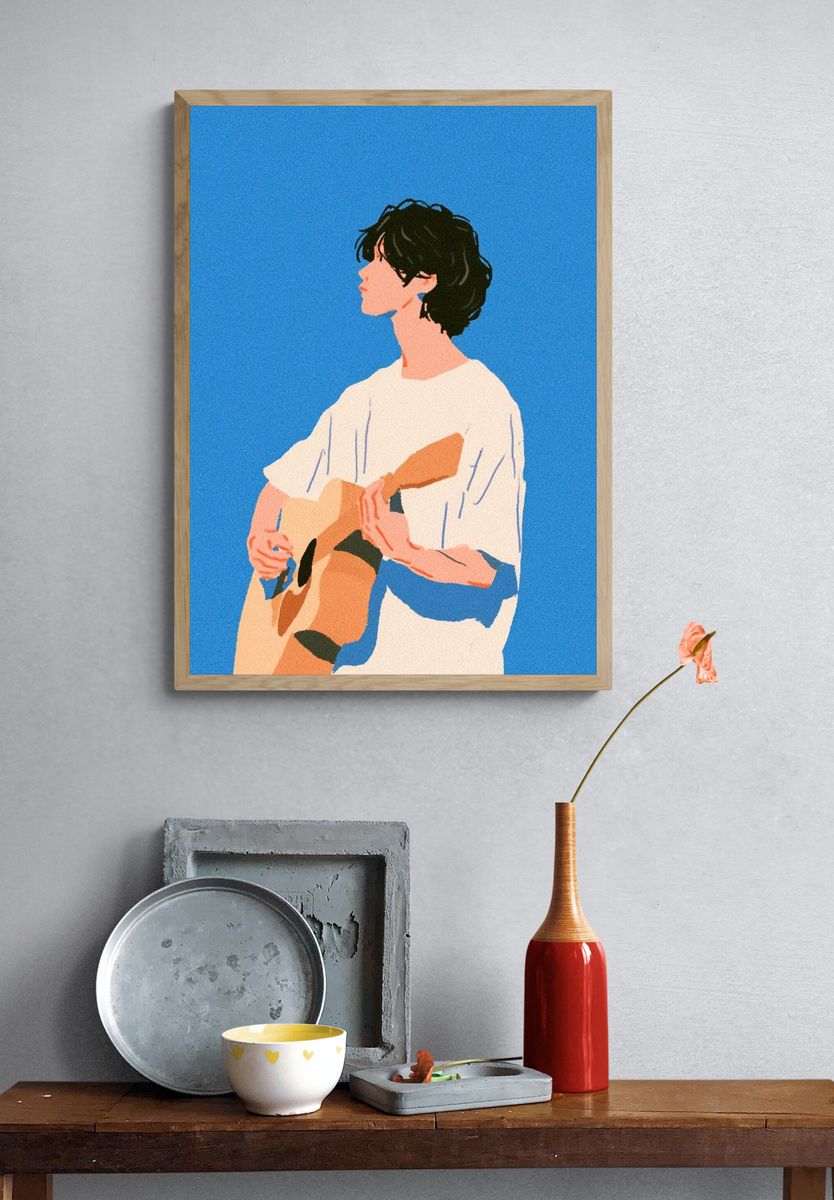 Guitar Player Illustration Poster. — room view 3