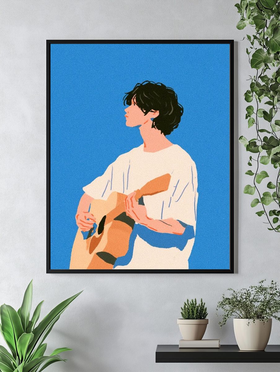 Guitar Player Illustration Poster. — room view 4