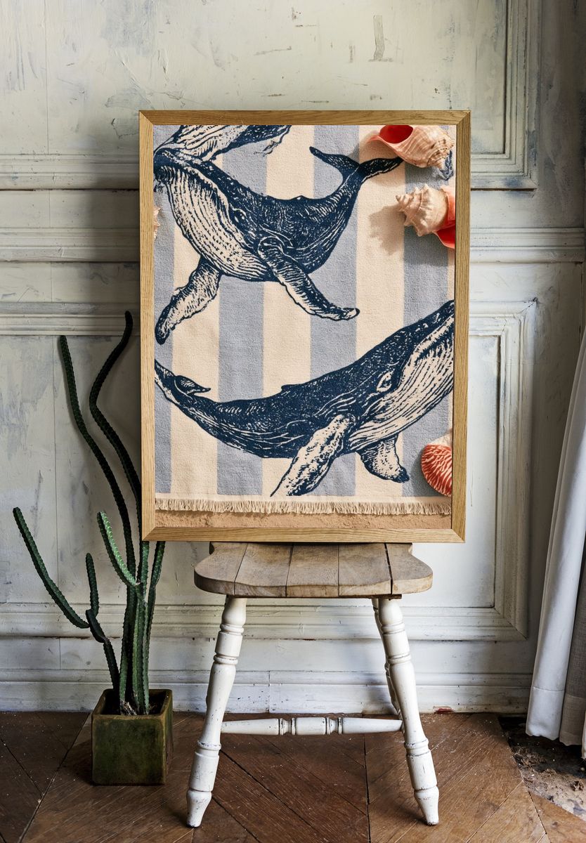 Whale Stripe Illustration Poster. — room view 1