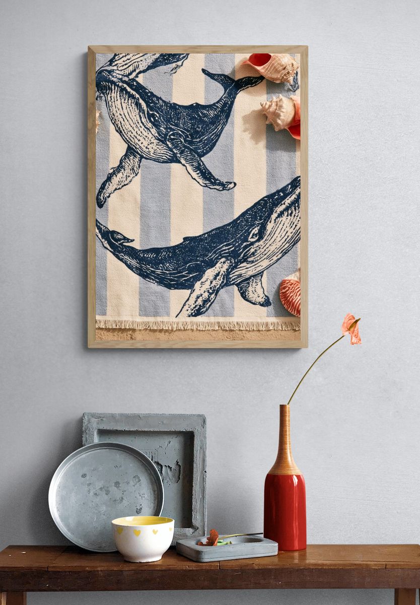 Whale Stripe Illustration Poster. — room view 3