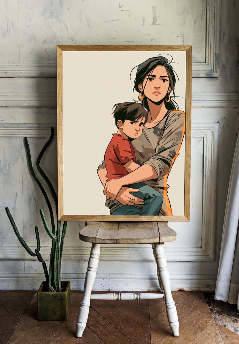 Mother and Child Illustration Poster. — room view 1
