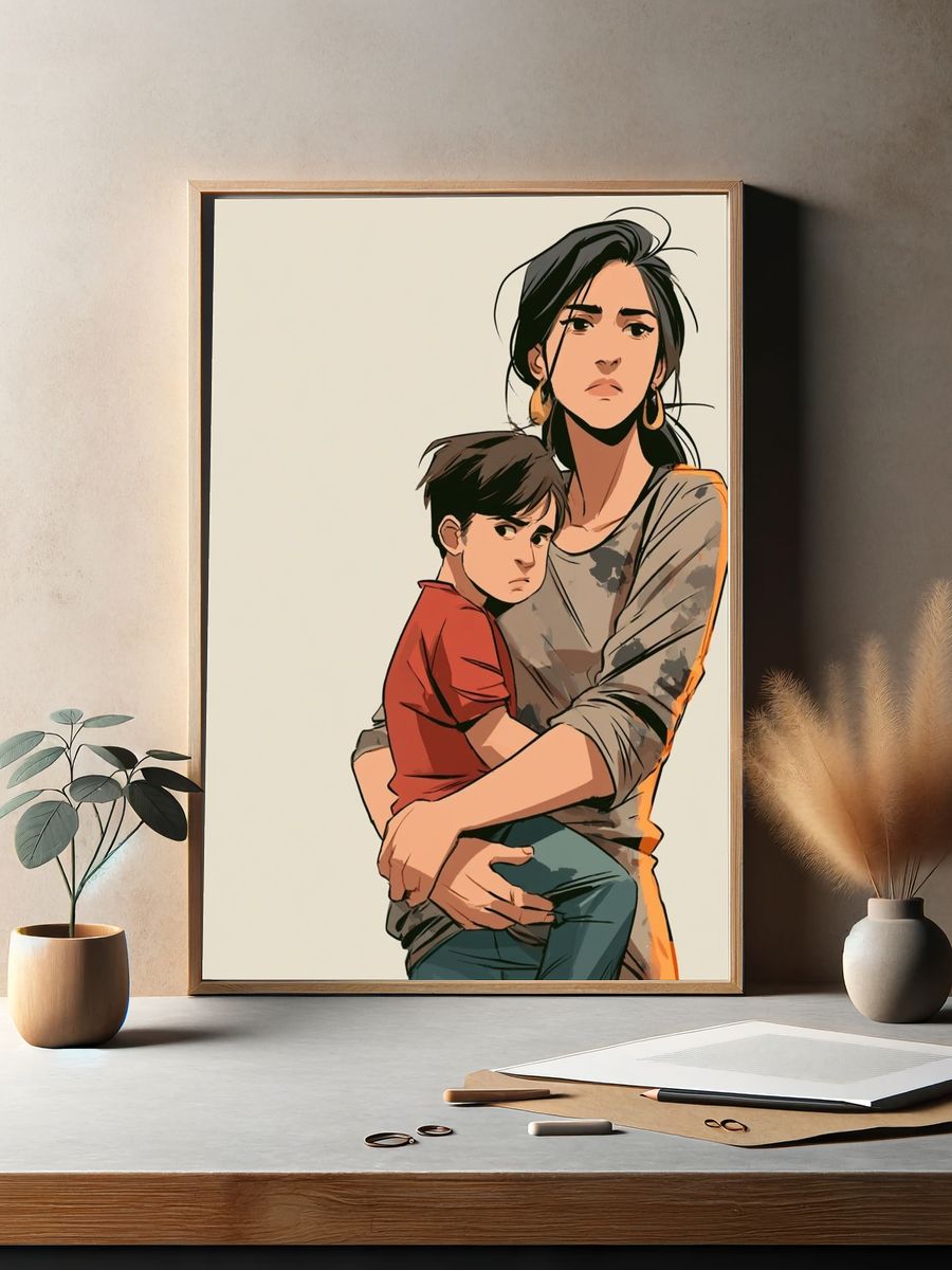 Mother and Child Illustration Poster. — room view 2