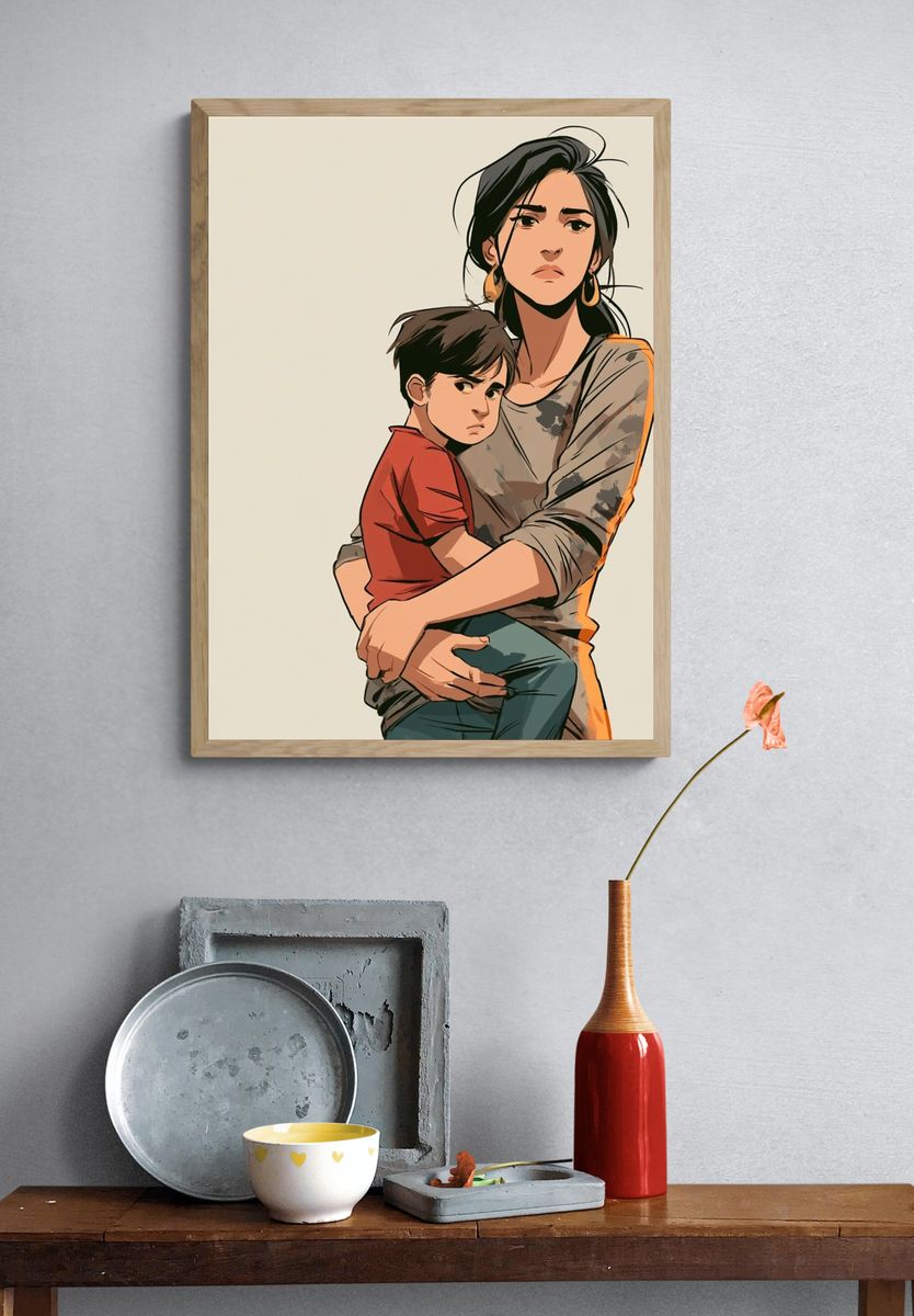 Mother and Child Illustration Poster. — room view 3