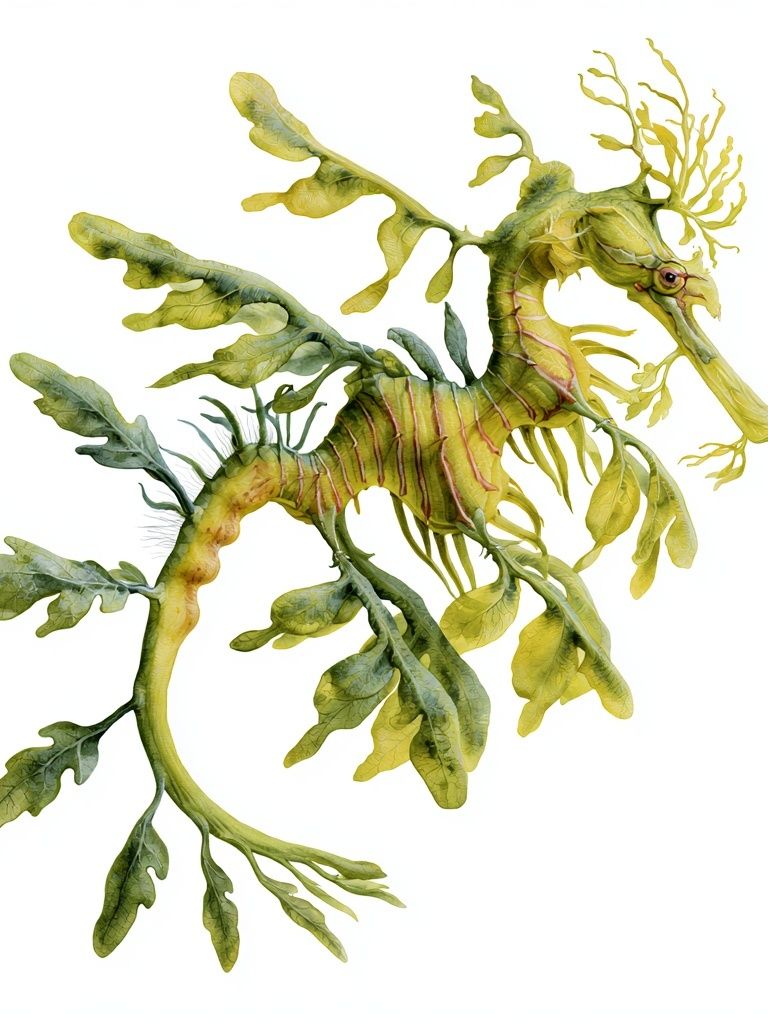 Leafy Seahorse Watercolor Print. poster detail