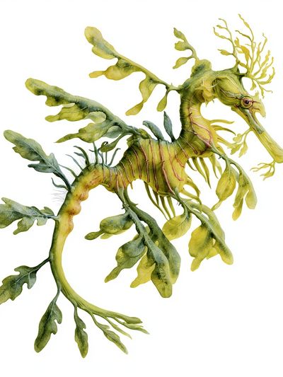 Leafy Seahorse Watercolor Print. poster print