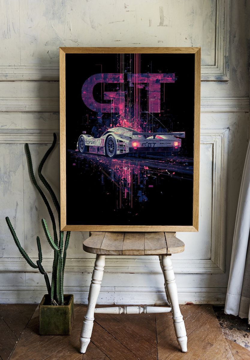 GT Racing Neon Digital Art Poster room preview