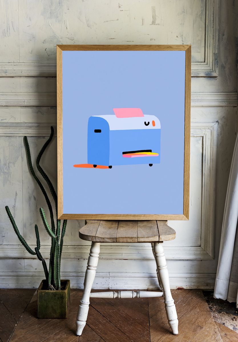 Cute Blue Mailbox Illustration Poster. room preview