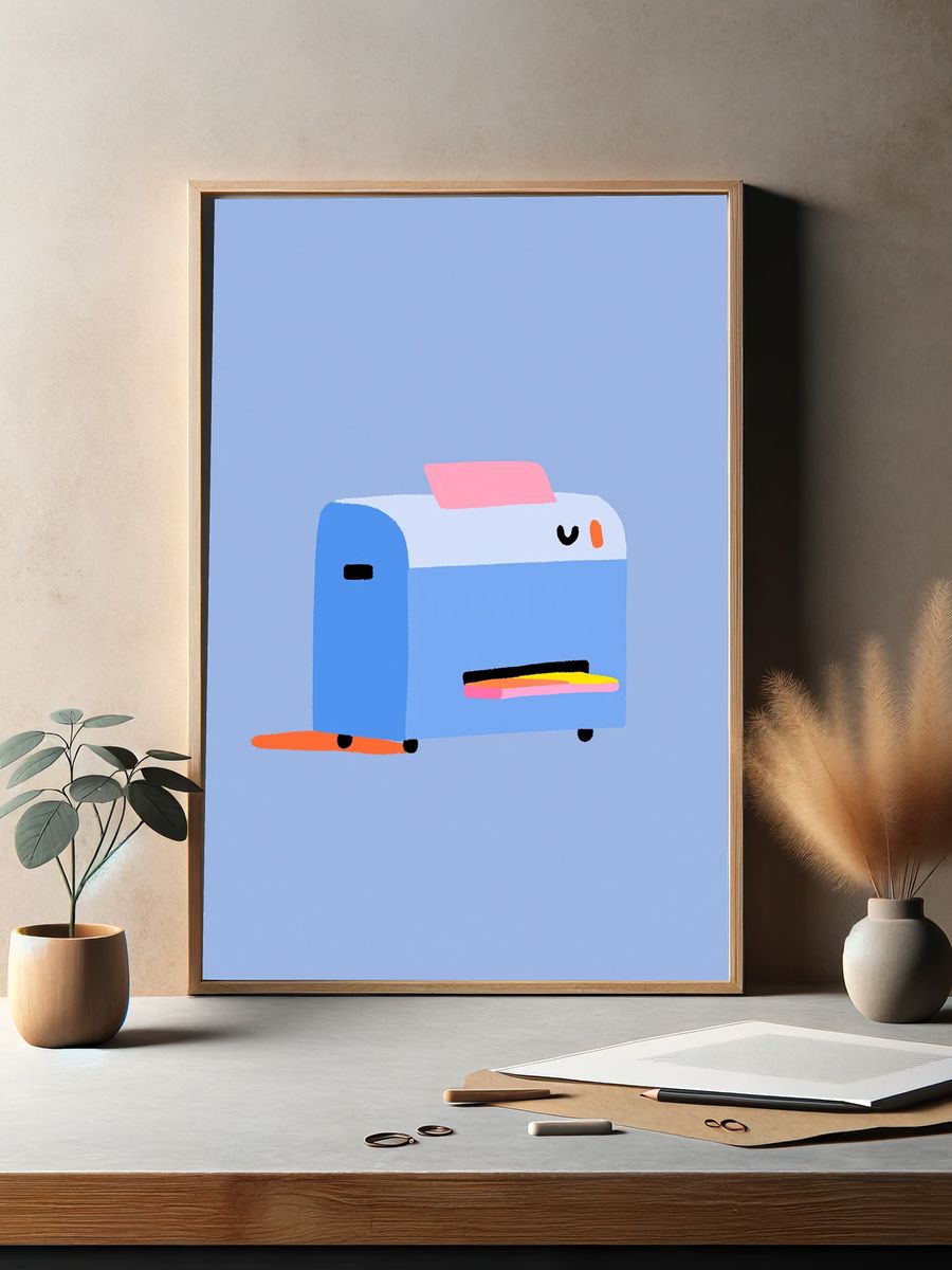 Cute Blue Mailbox Illustration Poster. — room view 2