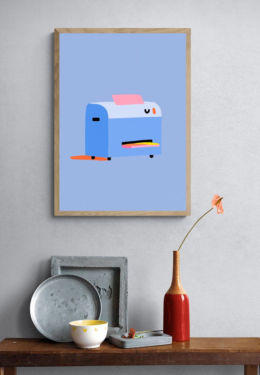Cute Blue Mailbox Illustration Poster. — room view 3