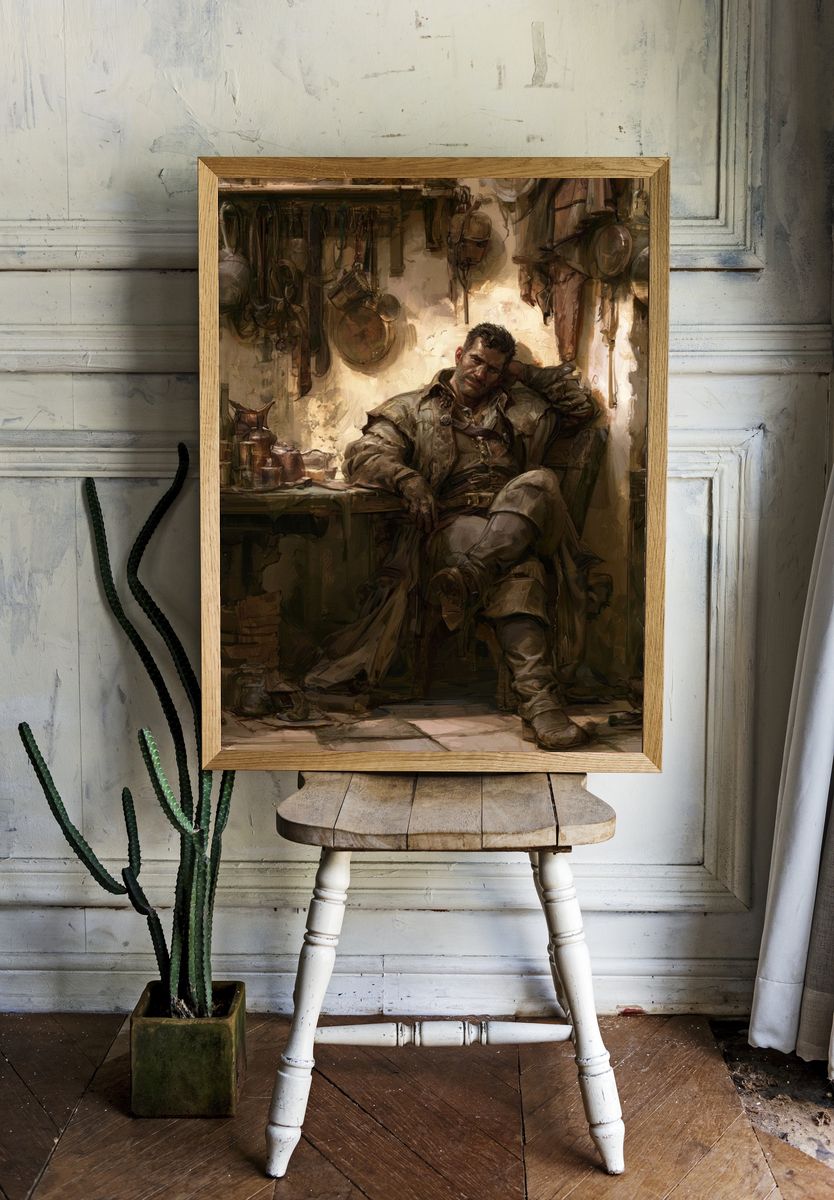 Brooding Tavern Man Illustration Poster. room preview