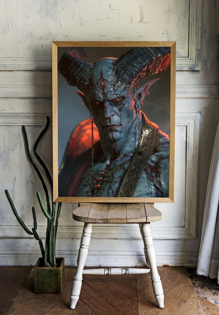 Demonic Horned Portrait — Fantasy Print. room preview