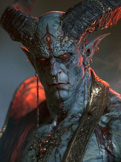 Demonic Horned Portrait — Fantasy Print. poster