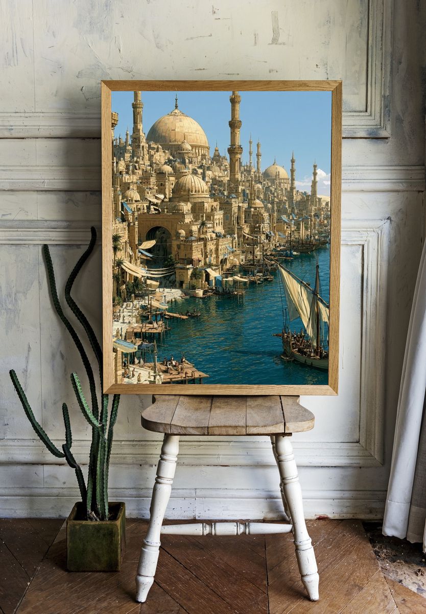Harbor Cityscape Illustration Print. — room view 1