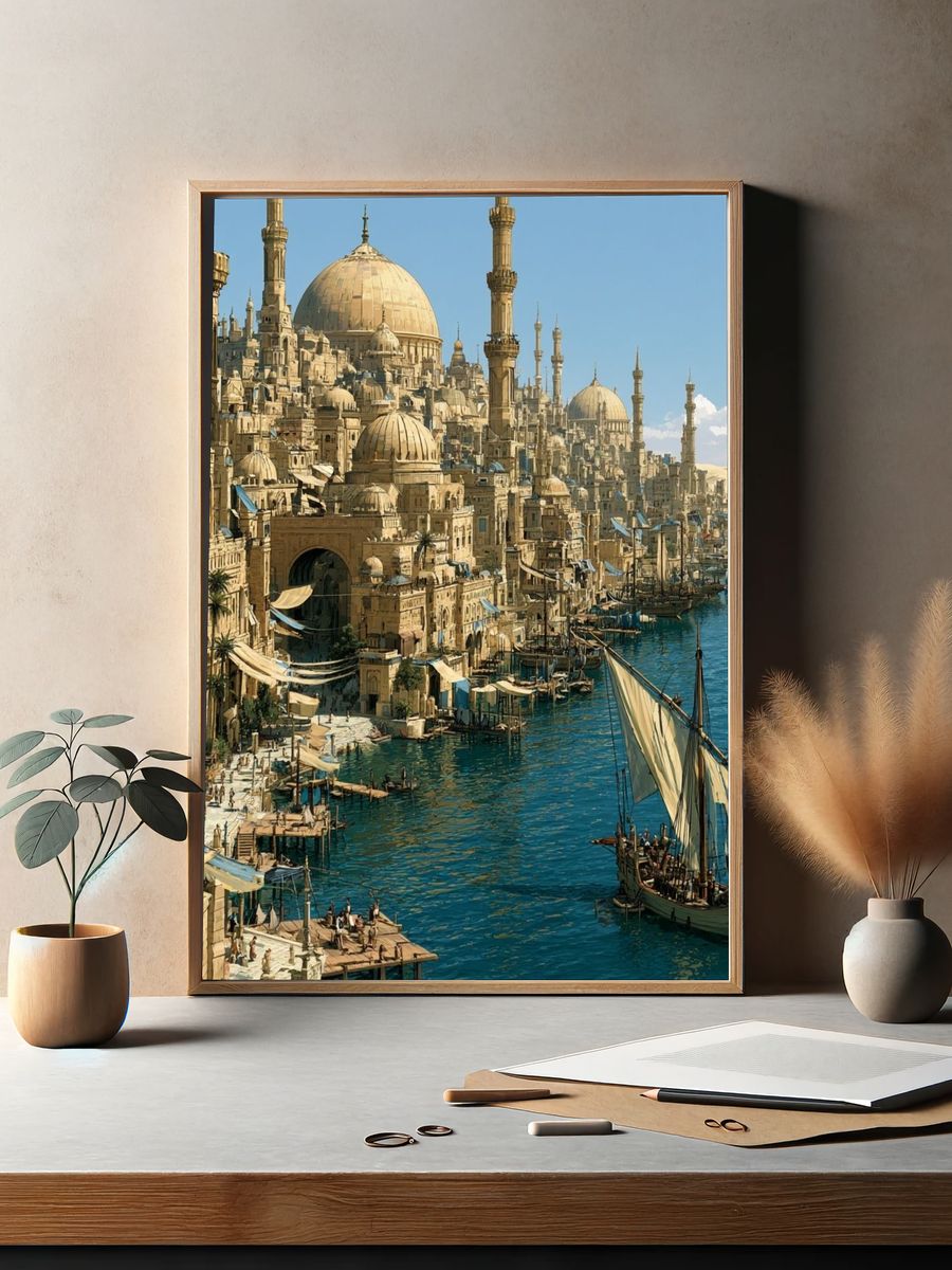 Harbor Cityscape Illustration Print. — room view 2