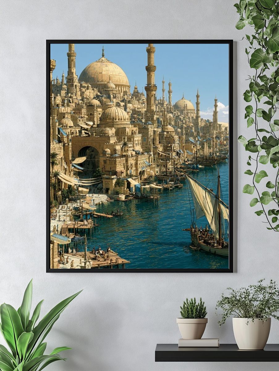 Harbor Cityscape Illustration Print. — room view 4