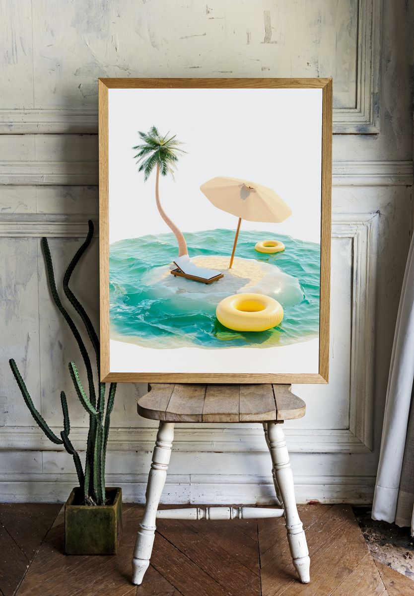 Tropical Island Escape Illustration Print. — room view 1