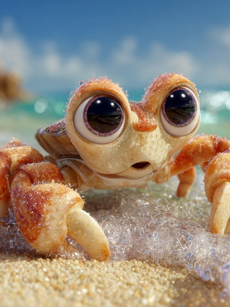 Cute Crab Beach Illustration Poster. poster detail