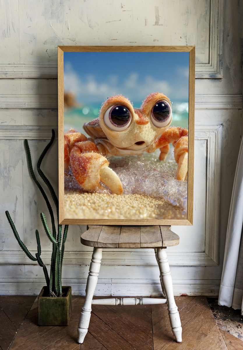Cute Crab Beach Illustration Poster. room preview