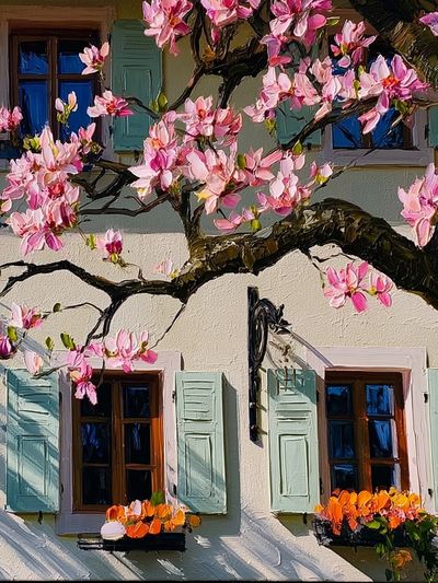 Blooming Cottage Facade Illustration Poster. poster