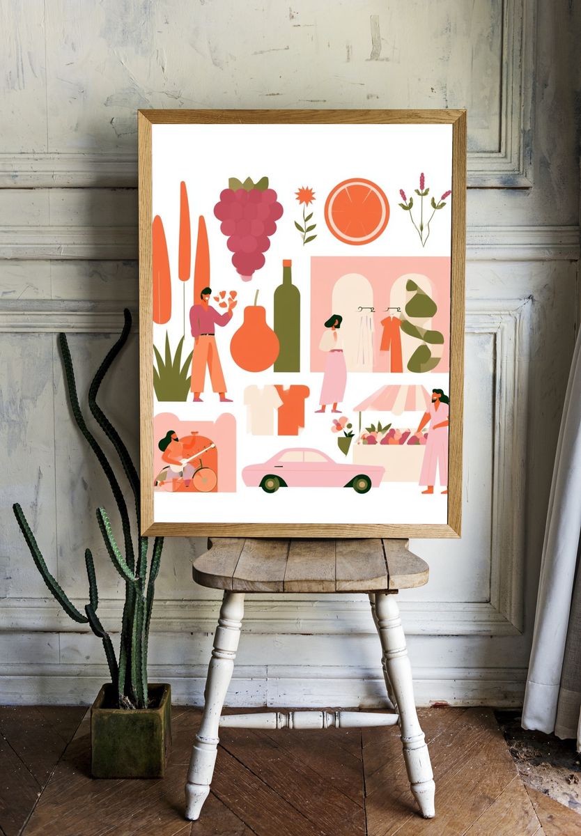 Retro Lifestyle Collage Print. — room view 1