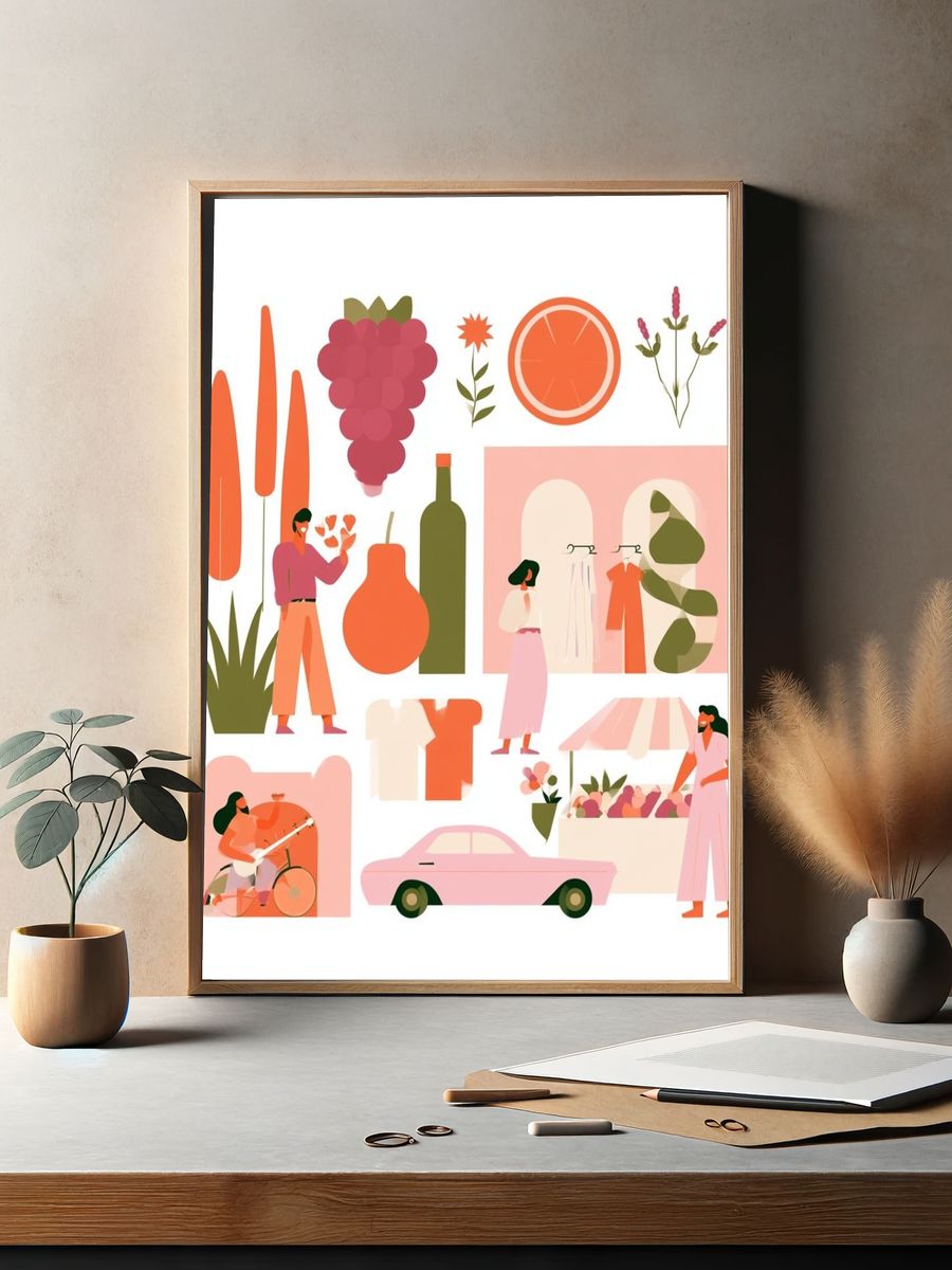 Retro Lifestyle Collage Print. — room view 2