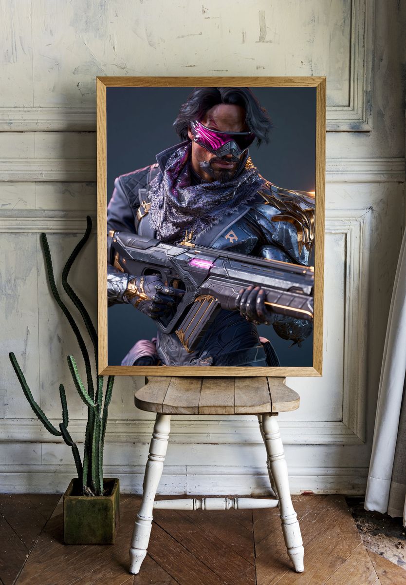 Cyberpunk Warrior Portrait Print. room preview
