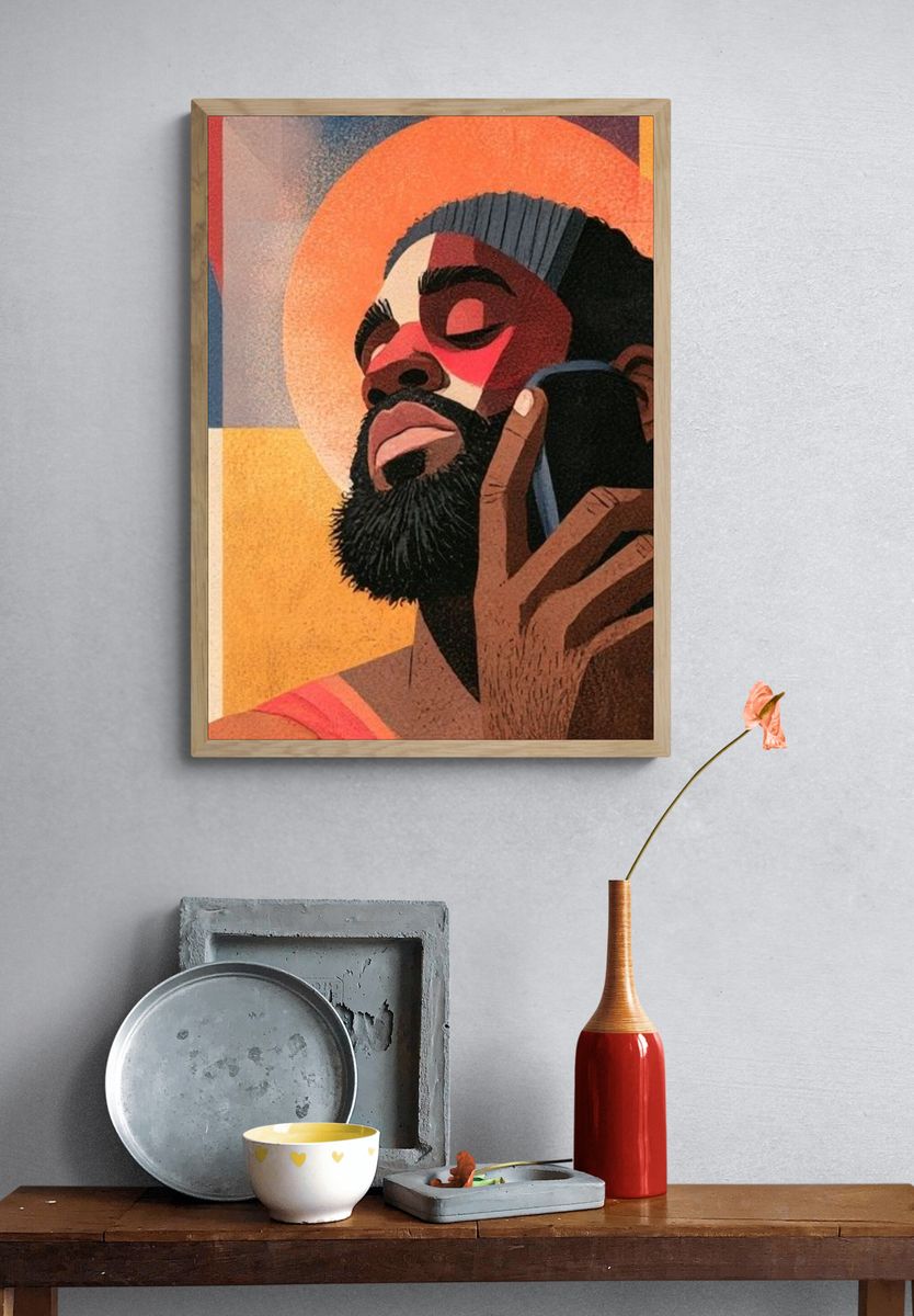Meditative Portrait Illustration Poster. — room view 3