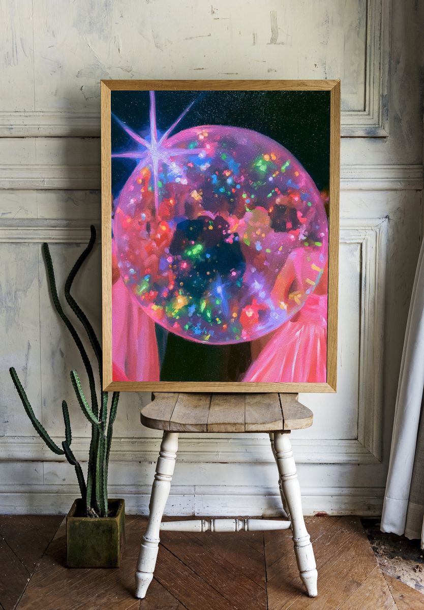 Neon Disco Ball Dance Poster. — room view 1